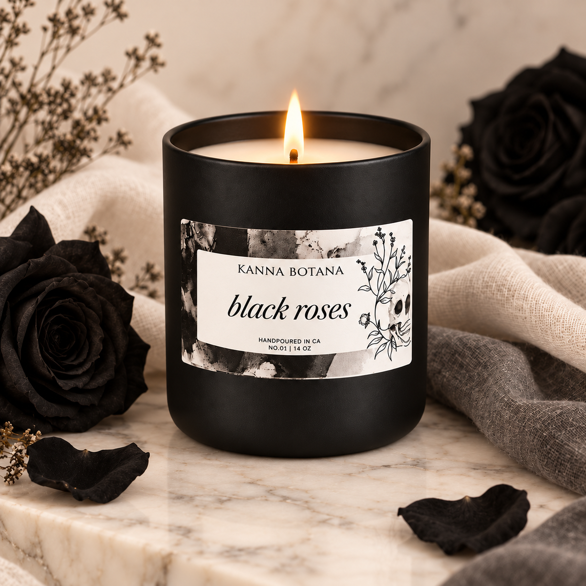 Hand- Poured Soy Wax Candle | Black Roses